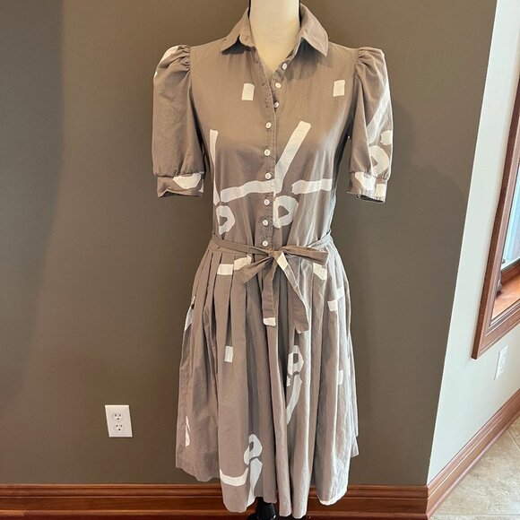 Vintage Act 1 Cotton Button Down Dress, Light brown with white, Size 8 - Picture 1 of 7